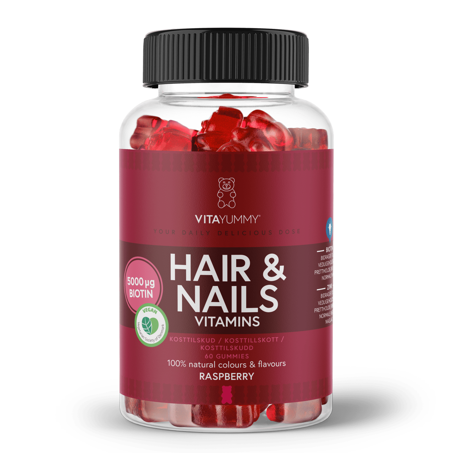 VitaYummy, Hair & Nails, 60stk, Raspberry (Vegan)