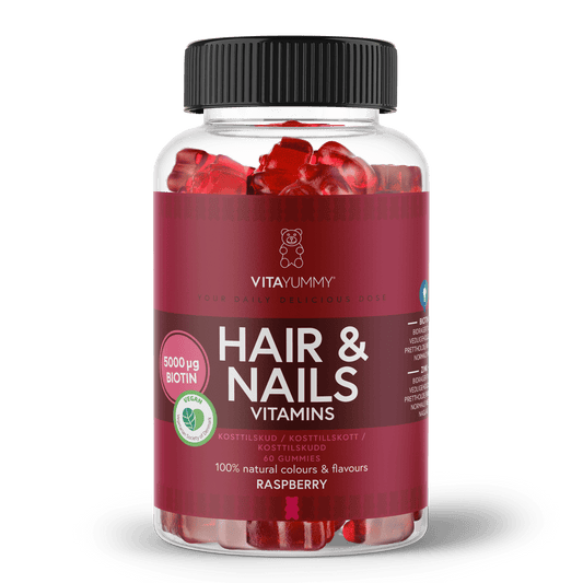 VitaYummy, Hair & Nails, 60stk, Raspberry (Vegan)