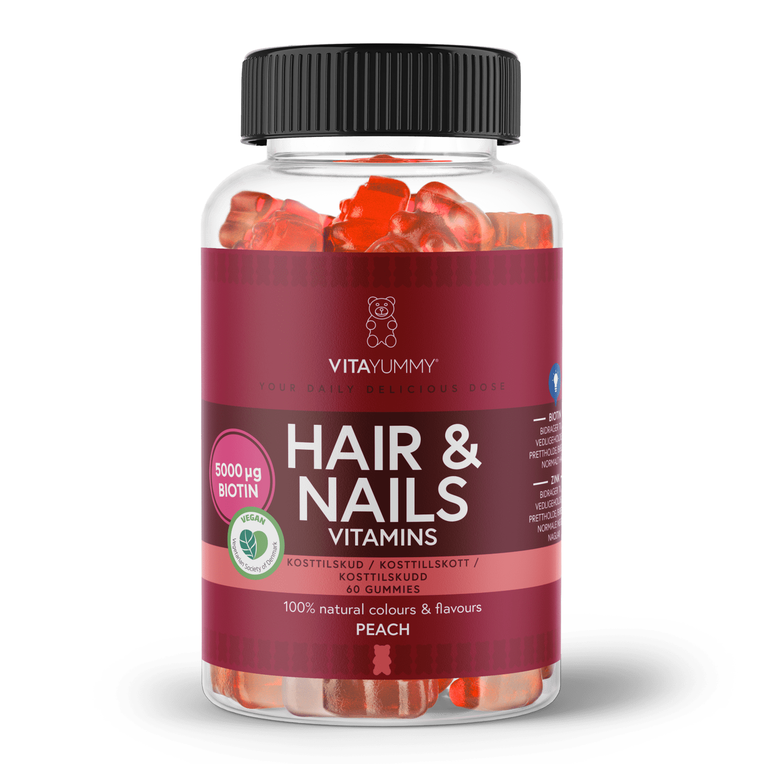VitaYummy, Hair & Nails, 60stk, Peach (Vegan)